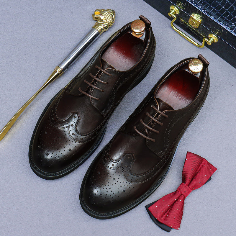Men's Cowhide Business Dress Black Height Increasing Leather Shoes