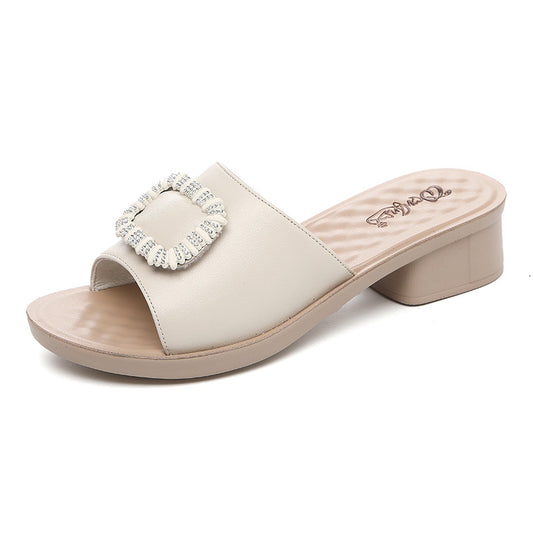 Women's Chunky Summer Soft Bottom Mid For Outerwear Heels