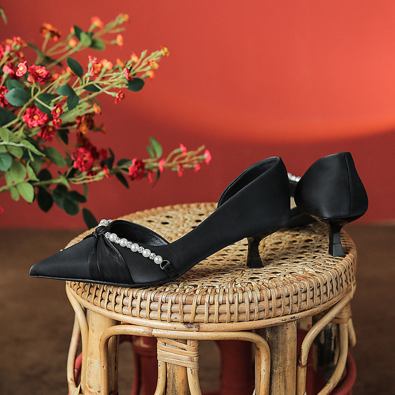 Women's Red Satin Pointed High Stiletto Twisted Women's Shoes
