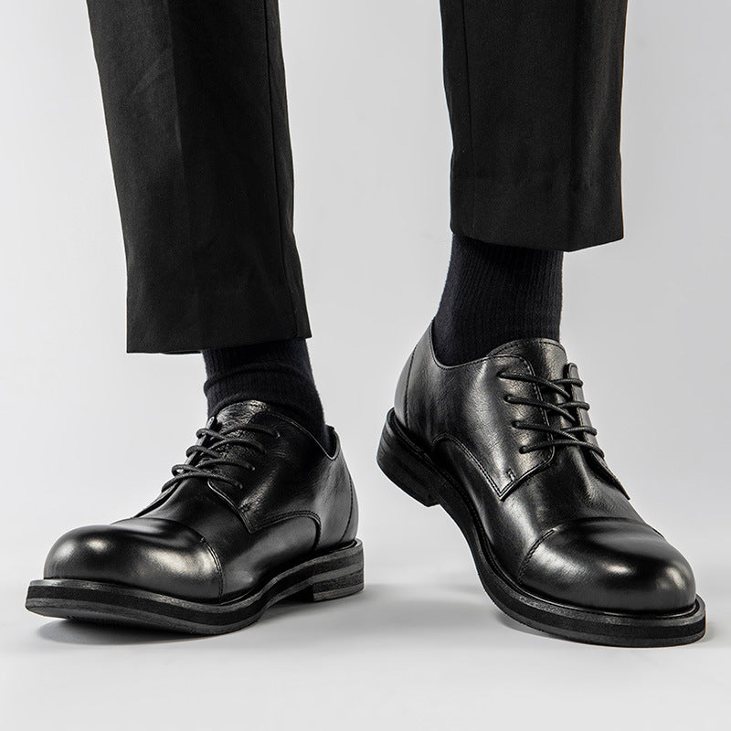 Men's British Summer Thin Business Handmade Black Leather Shoes