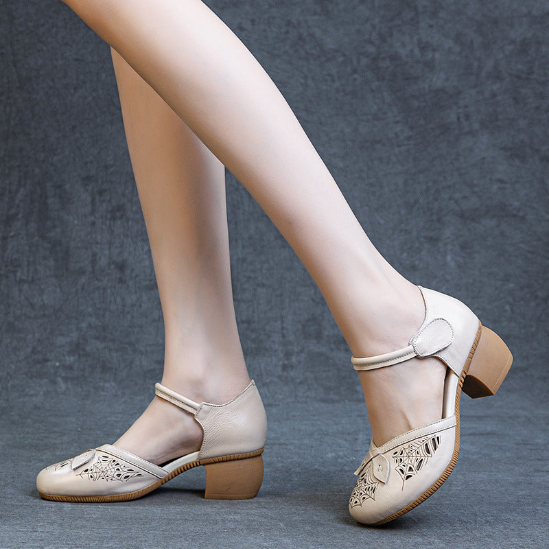 Women's Thick Soft Bottom First Layer Cowhide Heels