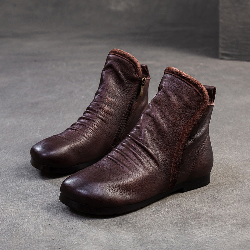 Women's Flat Soft Top Layer Cowhide Classic Boots