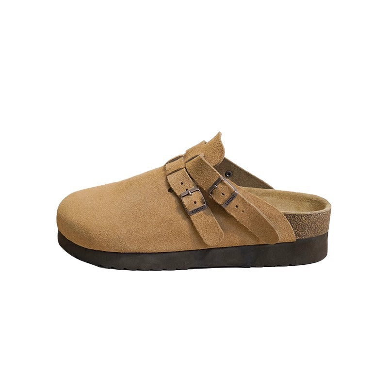 Women's Genuine Closed Toe Half Outer Wear Thick Slippers