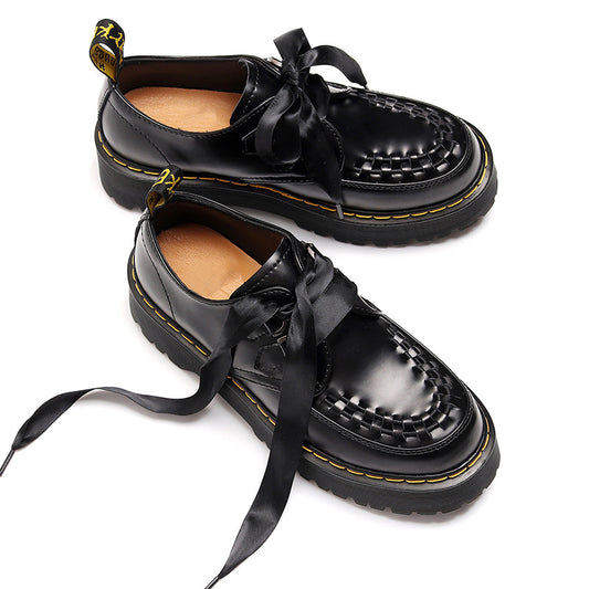 Women's Woven Thick Sole Increased Genuine Muffin Leather Shoes