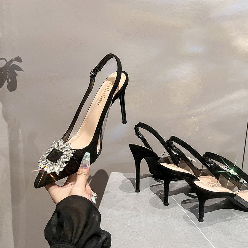 Women's Closed Toe Back Empty Stiletto Pointed Shallow Mouth Heels