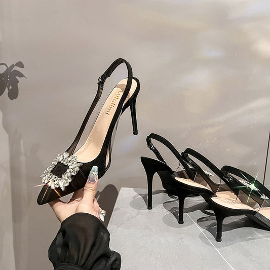 Women's Closed Toe Back Empty Stiletto Pointed Shallow Mouth Heels