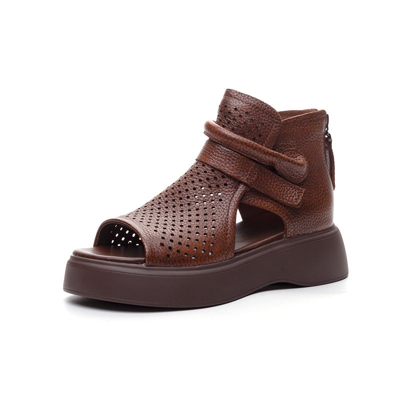 Women's Layer Cowhide Platform Muffin Breathable Retro Sandals