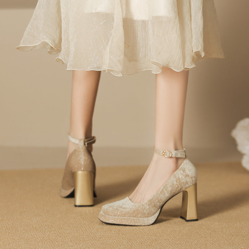 Women's Square Toe Chunky Mary Jane Korean Fairy Women's Shoes