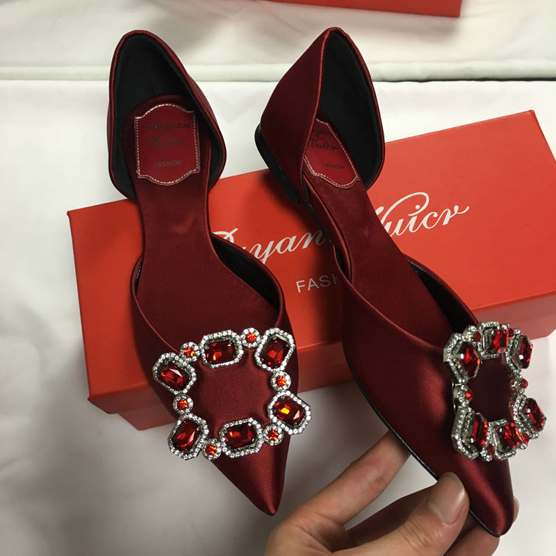Women's Flat For Rhinestone Square Buckle Hollow Women's Shoes
