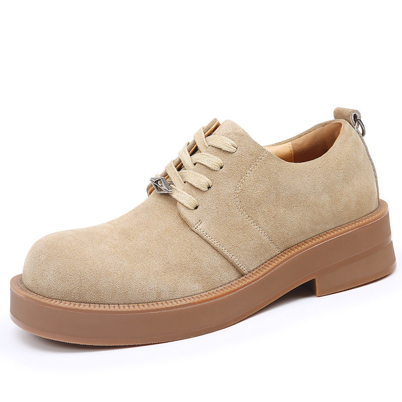 Men's Suede Mickey Derby Worker Thick Bottom Increased Leisure Cargo Big Men's Casual Leather Shoes