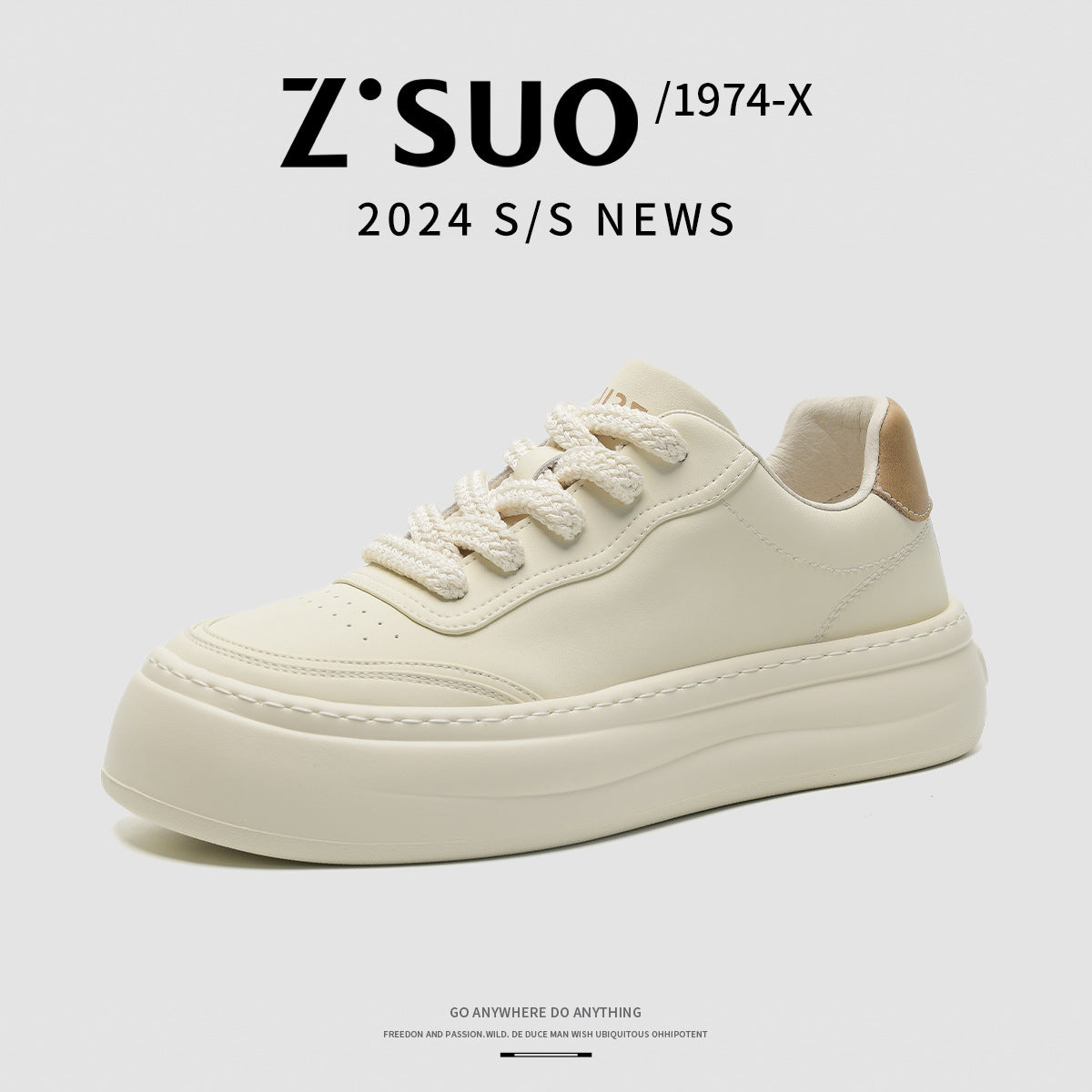 Men's White Versatile Breathable Platform Lightweight Trendy Casual Shoes
