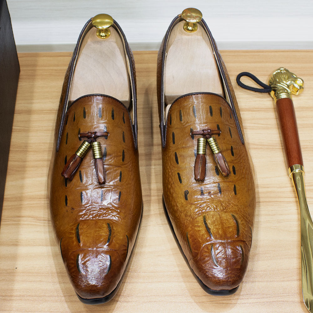 Men's Italian Handmade Business Authentic Tassel Male Crocodile Leather Shoes