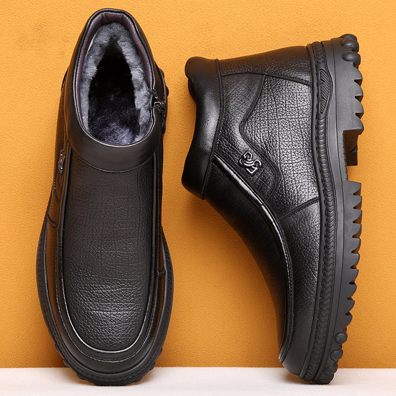 Men's Cowhide Winter Wool Cotton Fleece-lined Warm Genuine Northeast Men's Shoes