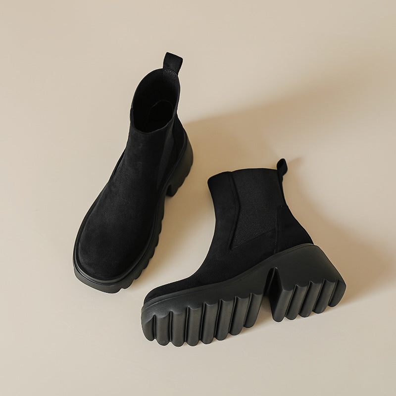 Women's Silky Suede Thick Light Bottom Ankle Elastic Boots