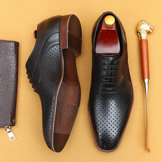 Men's Summer Hollow Genuine Breathable Business Formal Leather Shoes