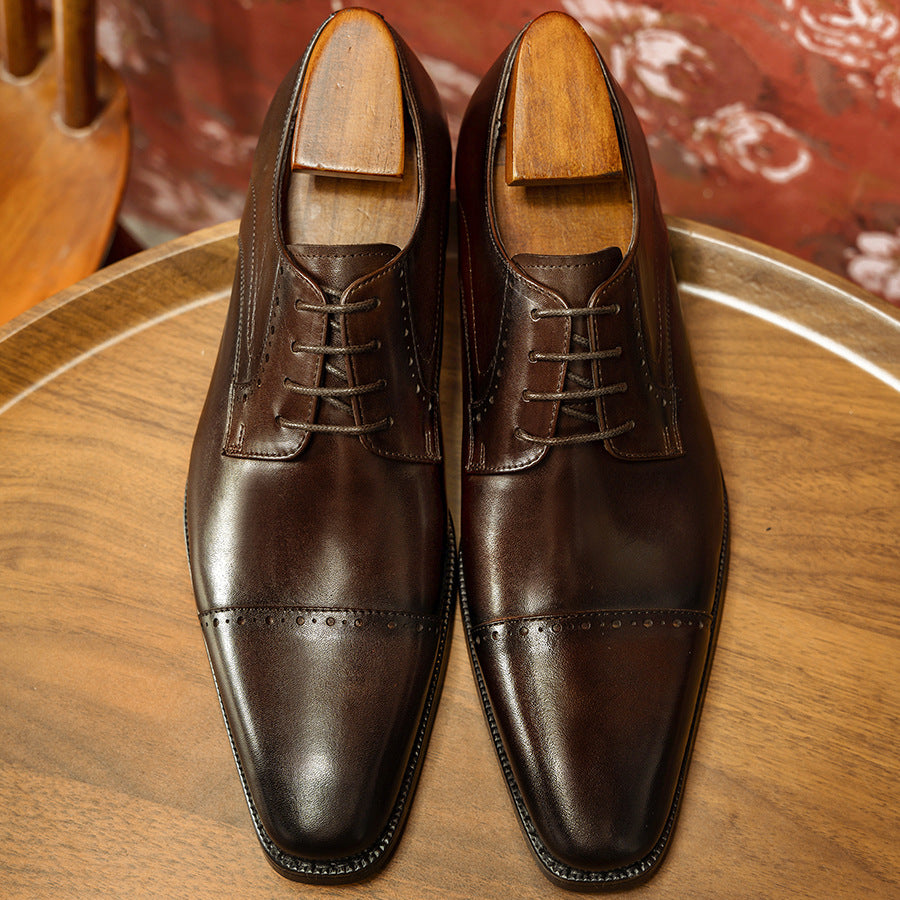 Men's Carved Business Formal Cowhide Derby Korean Leather Shoes