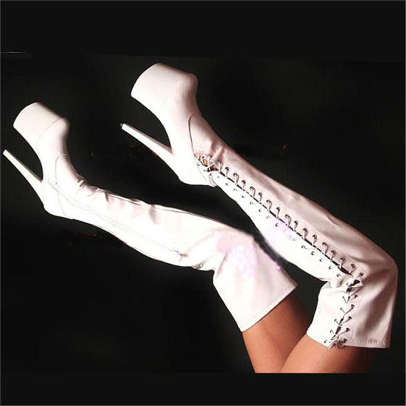 Women's High Round Toe Stiletto Black Skinny Boots