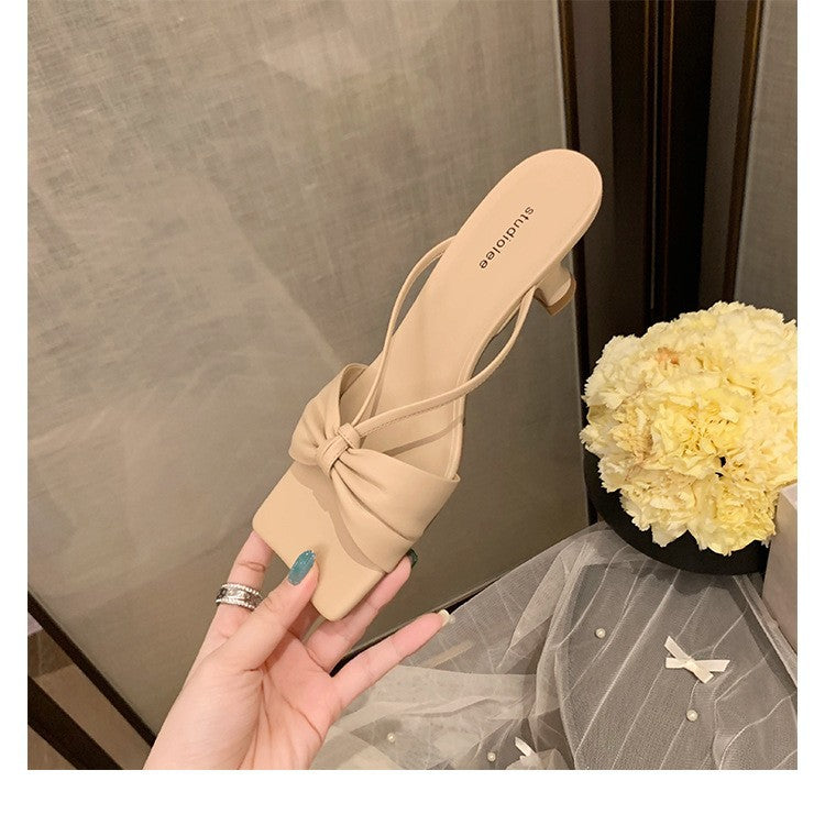 Women's French Style Bow Square Toe Short Sandals