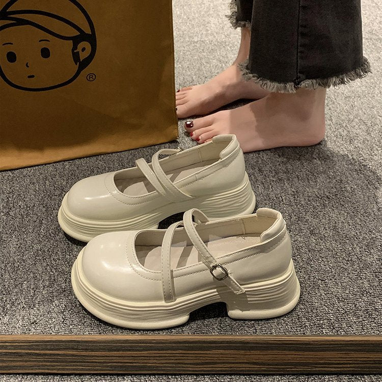 Women's Chunky Thick Bottom French Style Mary Jane Summer Round Loafers