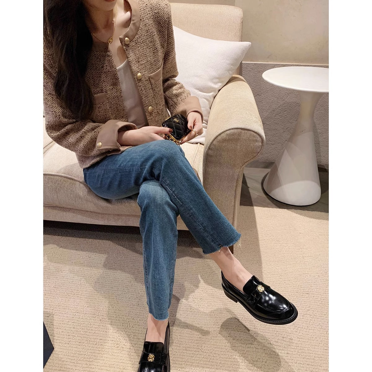 Women's Mom Expensive Camellia Gold Buckle Slip-on Loafers