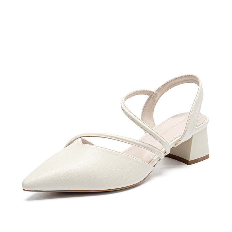 Women's Chunky Closed Toe Korean Pointed High Heels