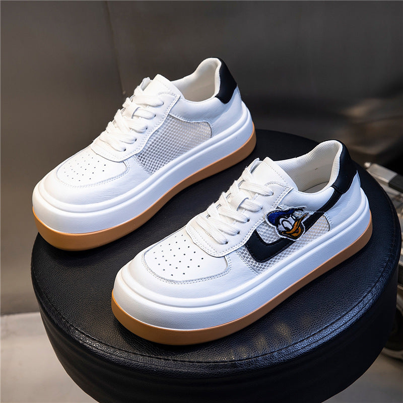 Women's Single Mesh White Sports Flat Platform Casual Shoes