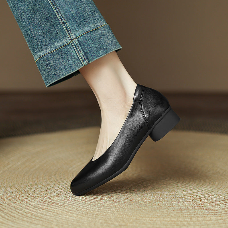 Women's Light Luxury Sheepskin Grandma Pointed Toe Chunky Women's Shoes