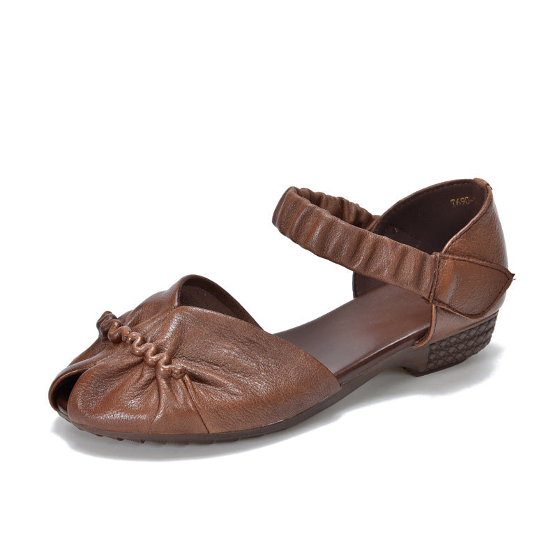 Women's Flat Peep Toe Roman Authentic Mom Sandals