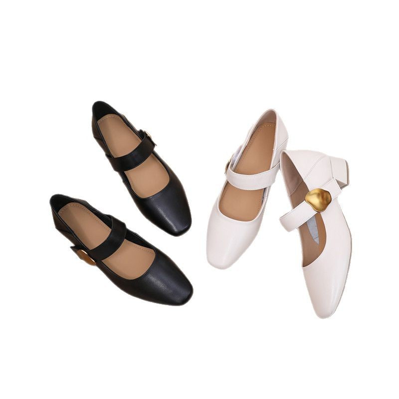 Women's Square Toe Genuine Spring Chunky Low-cut Fashion Women's Shoes