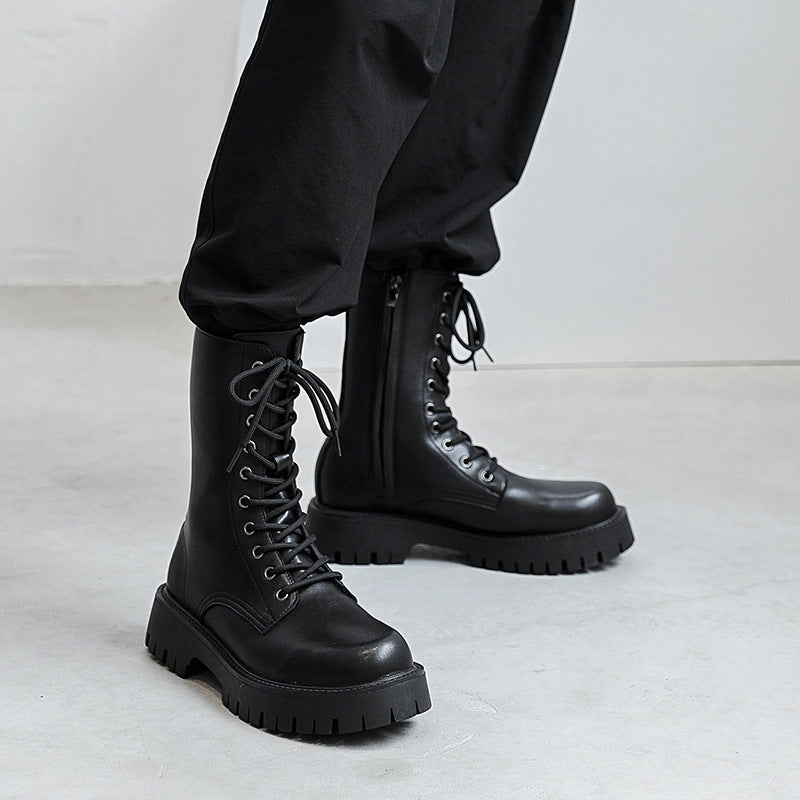 Men's Round Head High Top Length Thick Bottom Mid Heels