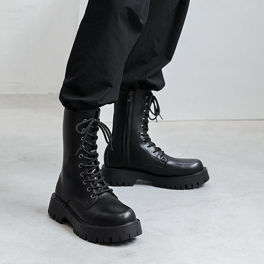 Men's Round Head High Top Length Thick Bottom Mid Heels
