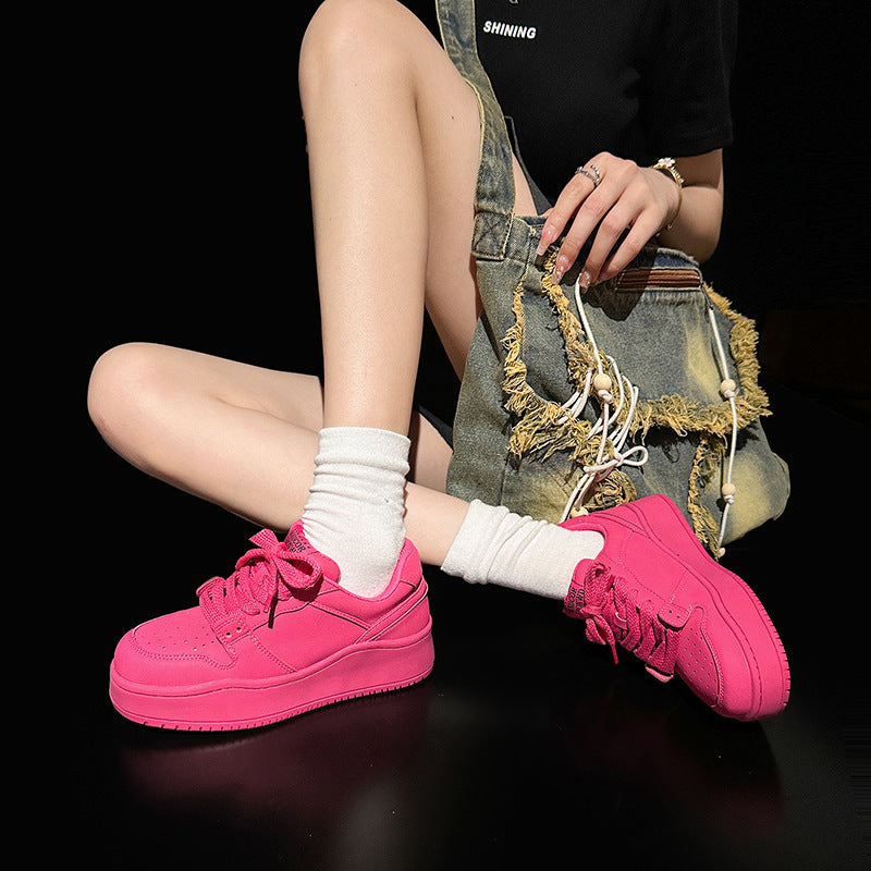 Women's Rose Red Platform Elevator Breathable Bread Casual Shoes