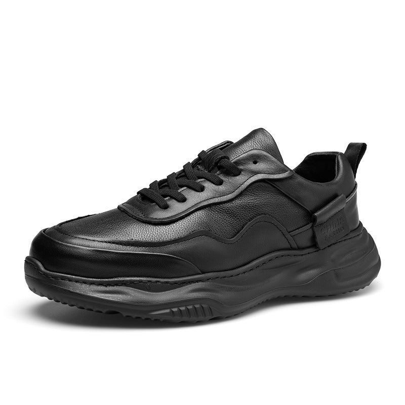 Men's Slouchy Cool Black Genuine Thick-soled Sneakers