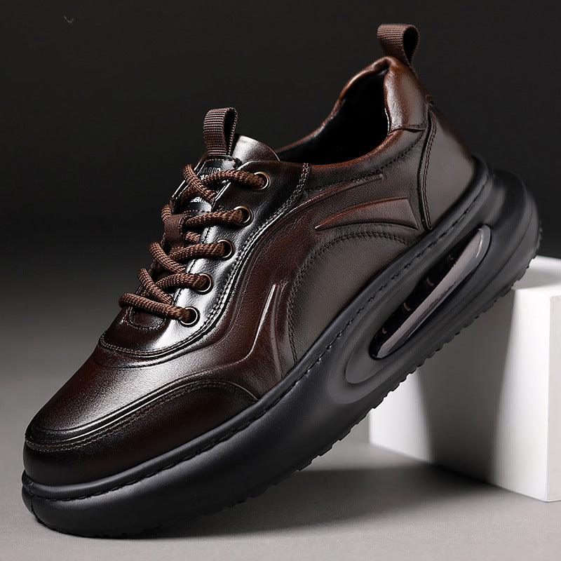 Men's Tide Top Layer Cowhide Sports Platform Sneakers