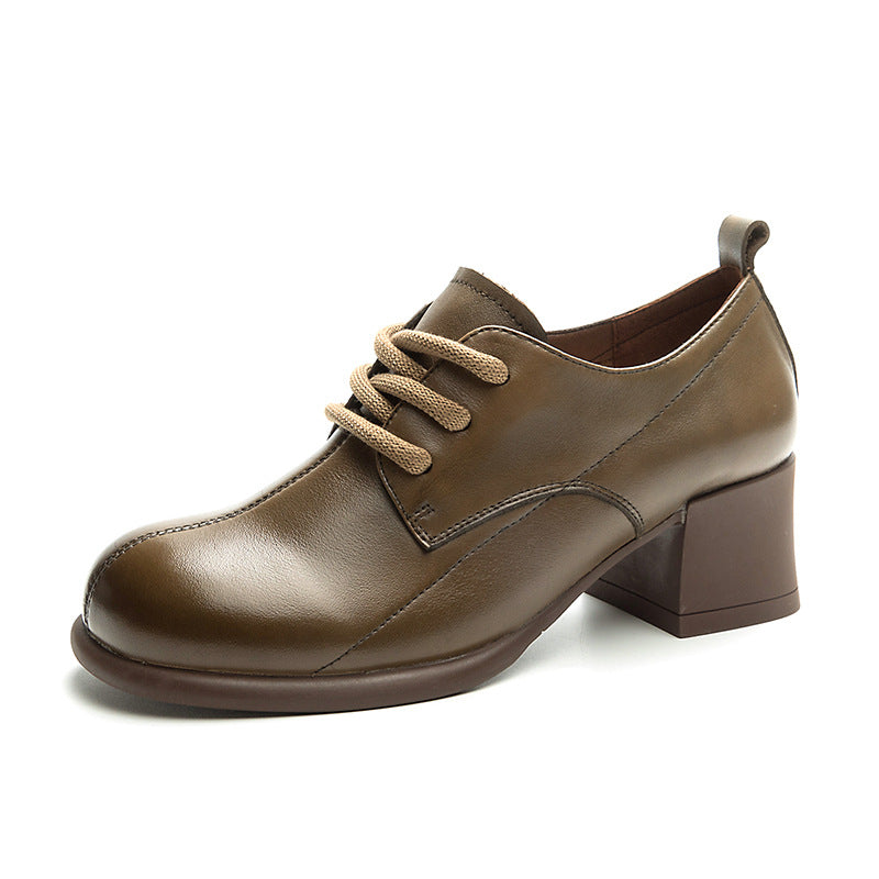 Women's Mid Soft Bottom Washed First Layer Cowhide Casual Shoes