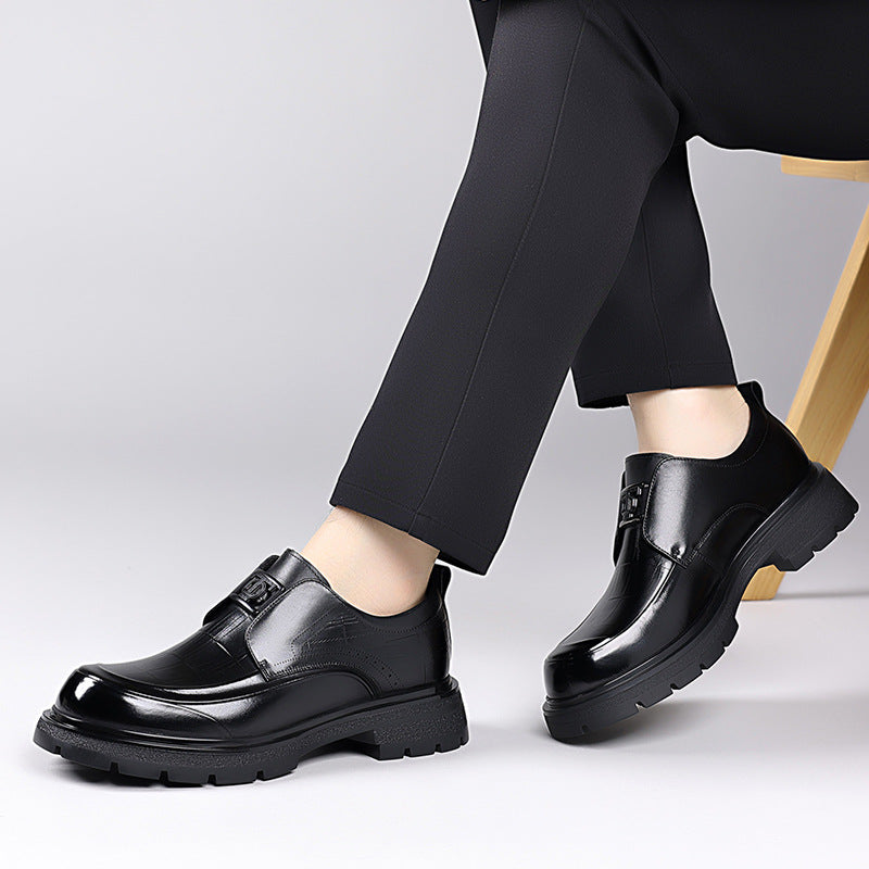 Men's First Layer Cowhide Genuine Breathable Formal Suit Slip-on Thick Bottom Men's Shoes