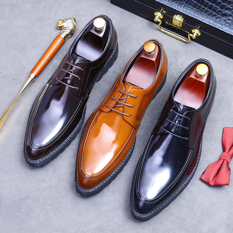 Men's Cowhide Genuine Soft Formal Wear Derby Pointed Toe Platform Leather Shoes
