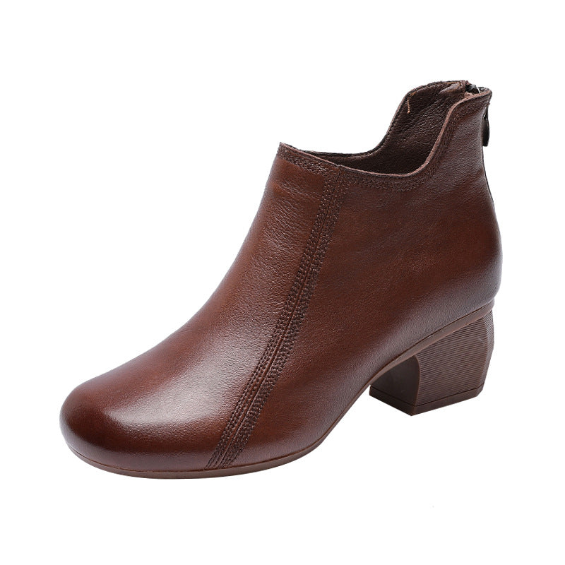 Women's Retro First Layer Soft Cowhide Thick Boots