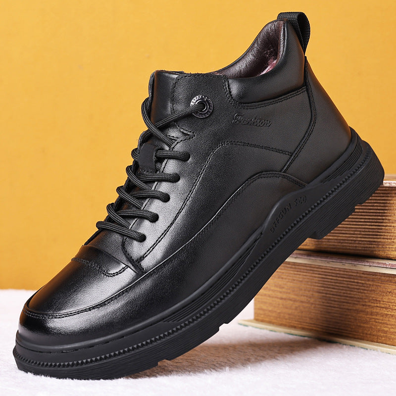 Men's Cotton Real With Fleece Lining Warm Leather Shoes