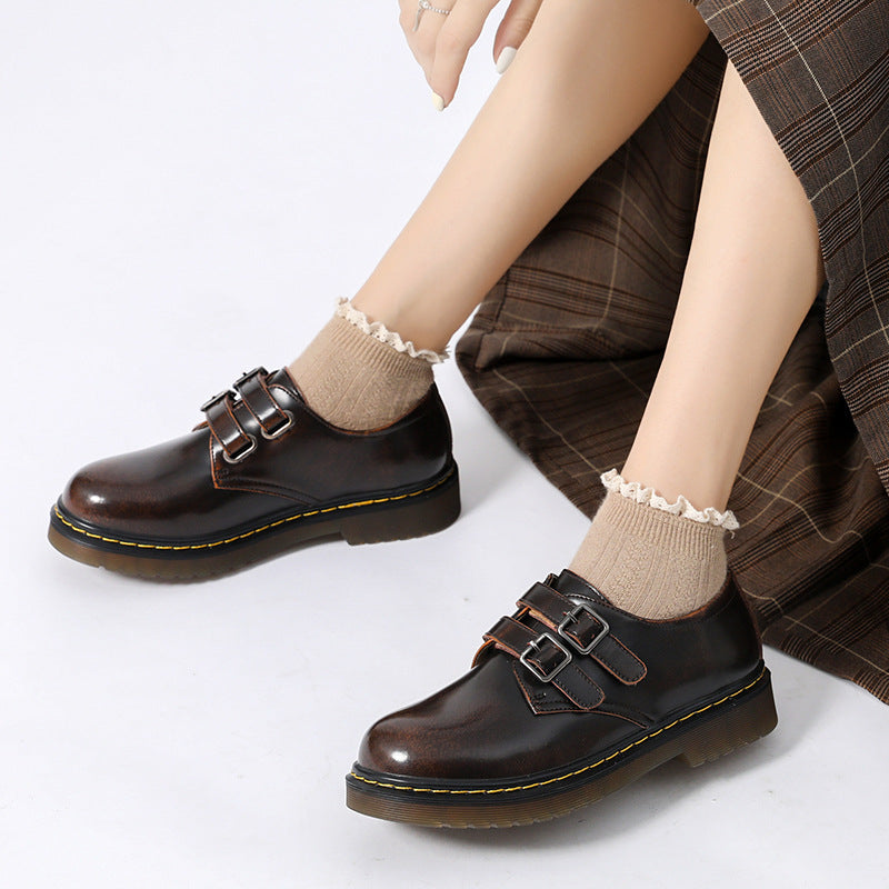 Women's Platform Retro French Style Mary Jane Leather Shoes