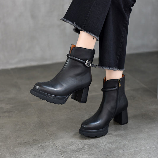Women's Elegant Thick High Authentic Short Belt Boots