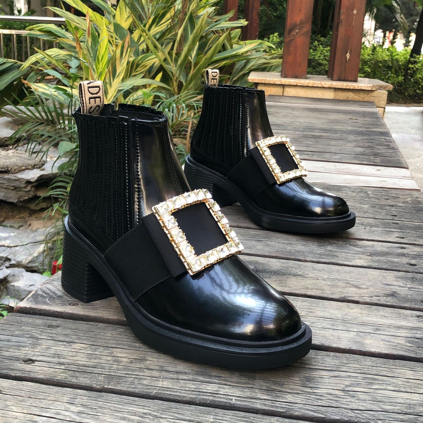 Women's Rhinestone Square Buckle Martin British Style Ankle Boots