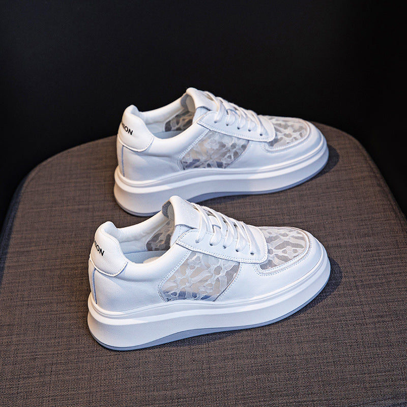 Women's Summer Hidden White Platform Lace Mesh Casual Shoes