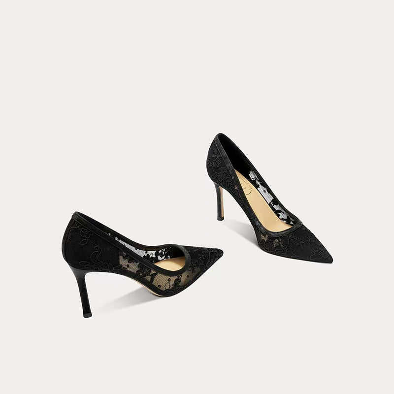 Women's Breathable Hollow Out Pumps Fairy Pointed Toe Nude Color Thin Women's Fashion Shoes