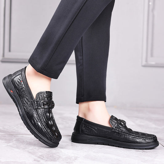 Men's Beanie Spring Cowhide Business Crocodile Pattern Leather Shoes