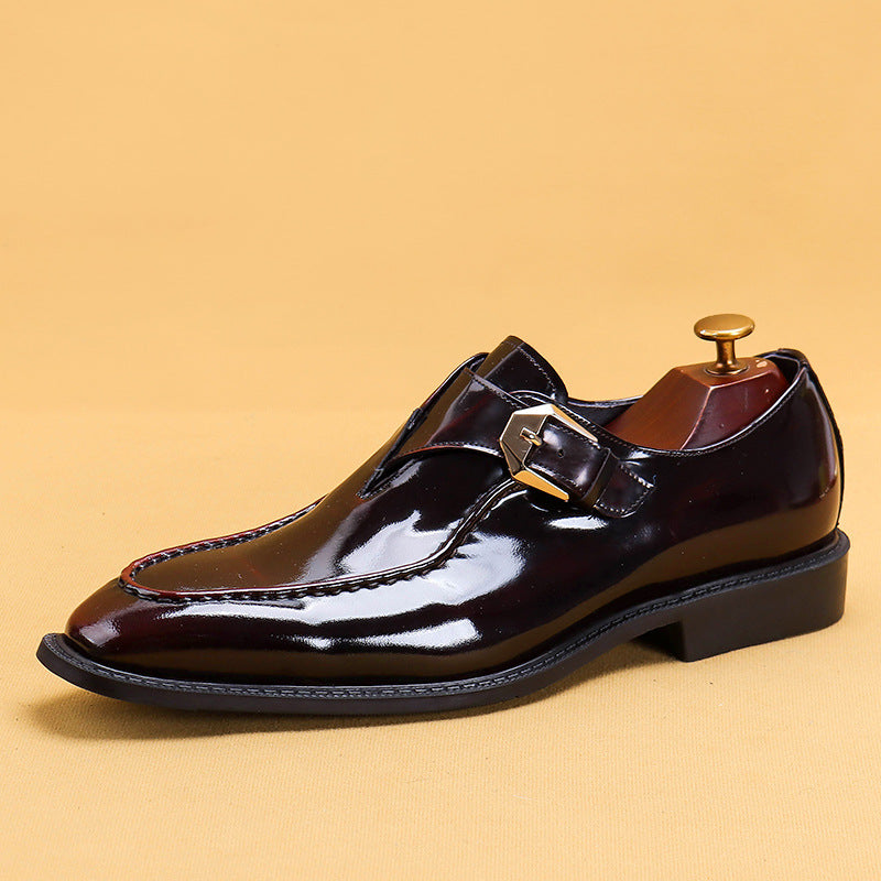 Men's Authentic Square Toe Formal Wear Buckle Leather Shoes