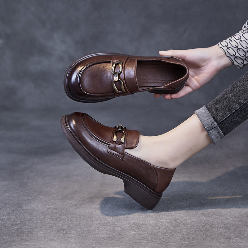 Women's Beautiful Color First Layer Cowhide Spring British Loafers