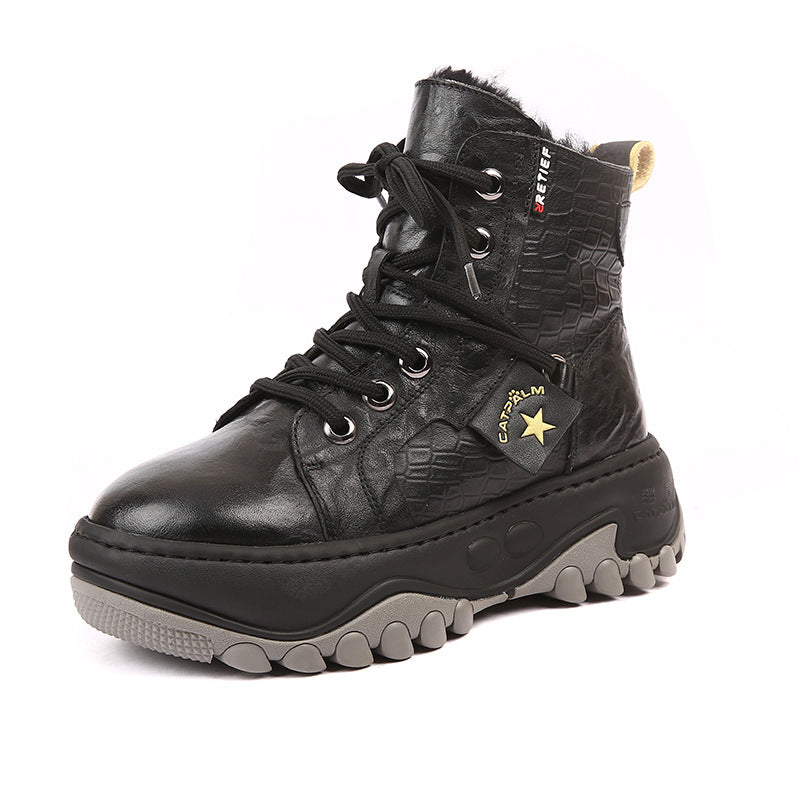 Women's Genuine Big Cotton Sheepskin Fur Integrated Waterproof Snow Boots