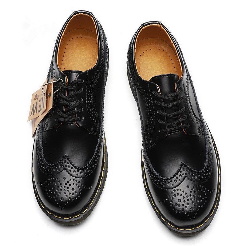 Women's & Men's Martin Low-cut Genuine Hole Brogue Round Leather Shoes