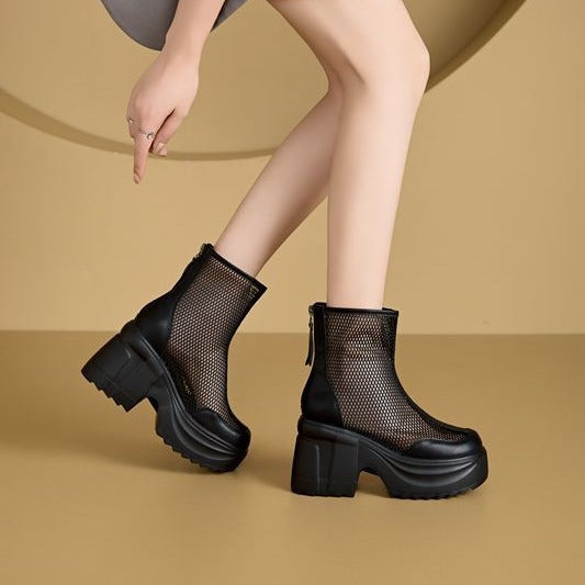 Women's Cool Breathable Martin Mesh Hollow Height Increasing Heels